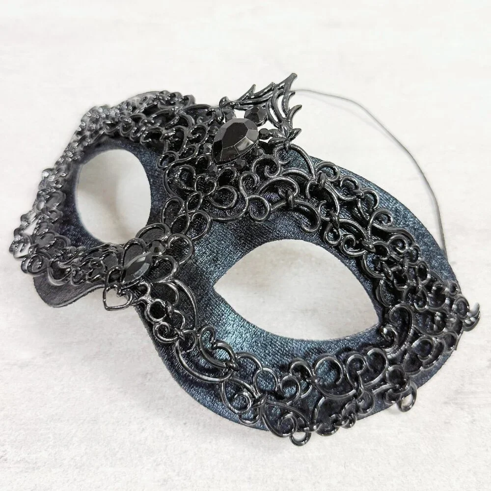 Mens masquerade mask, Black metal mask, Venetian mask, Prom mask, 2 in 1 mask